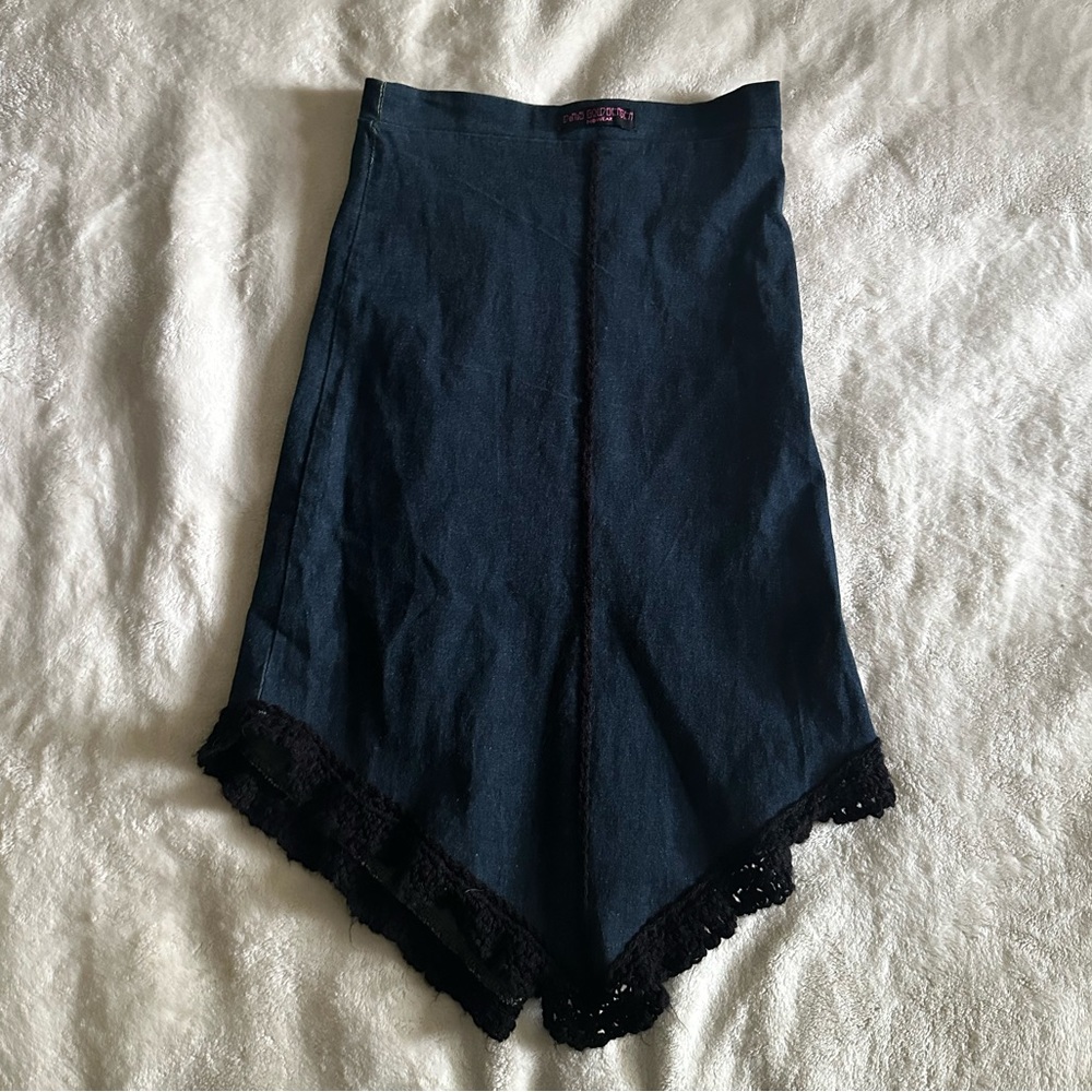 Y2K Doris Goldberg Nowear Dark Blue Lace Trim Skirt Small